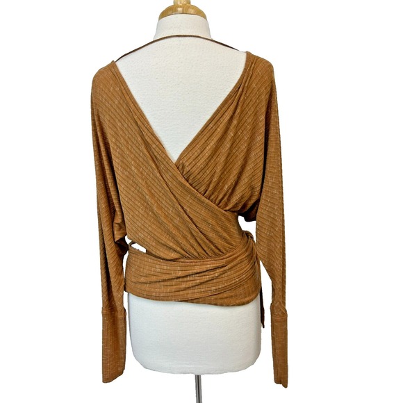 NWT We the Free East Coast Top Ribbed Spice Surplice V-Neck Waist Tie SZ XS - Picture 5 of 16